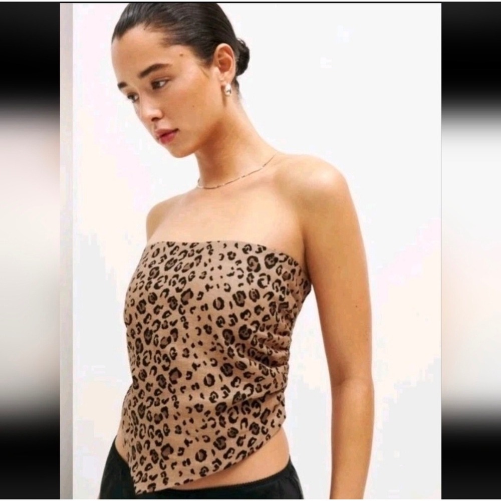 Reformation Dillon Tube Top Leopard Print Linen Size 10 Tan Brown Strapless Crop